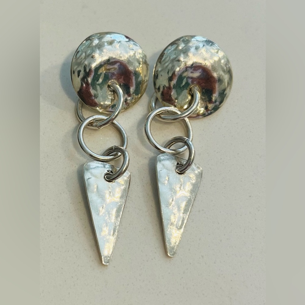 Sterling Silver 925 Hammered Light Weight Round Discs Drop Earrings